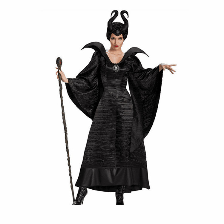 🧙♀️ ハロウィン マレフィセント コスチューム — 黒いドレスと角付きヘッドドレス