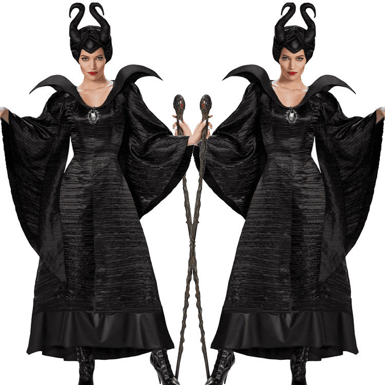 🧙♀️ ハロウィン マレフィセント コスチューム — 黒いドレスと角付きヘッドドレス